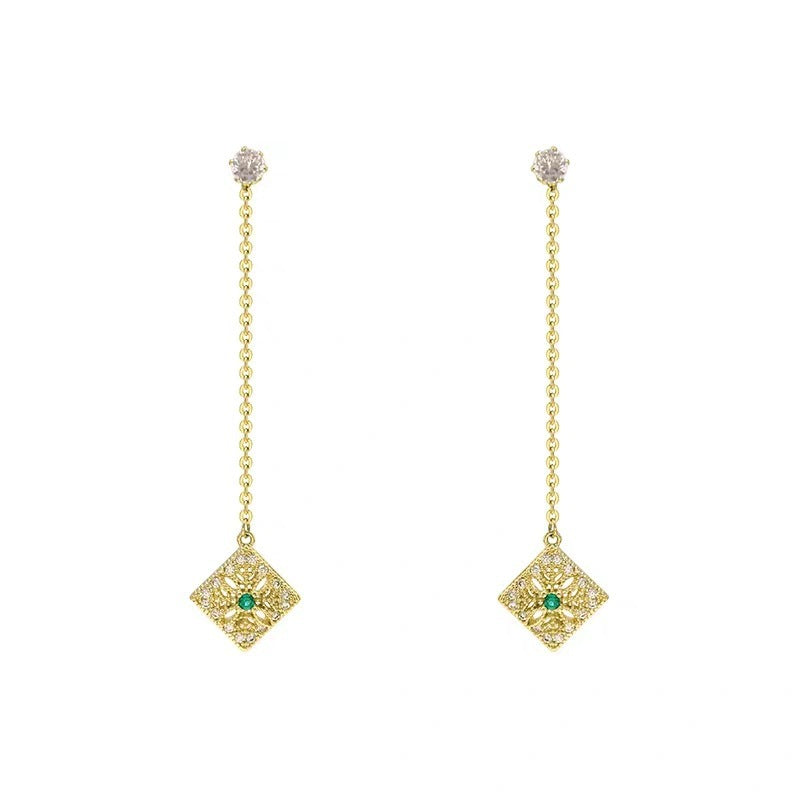 Emerald Fringe Earrings with Diamond Accents