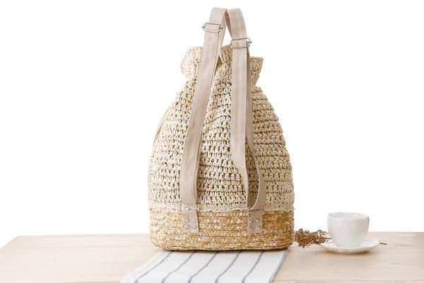 Handmade Crocheted Straw Woven Backpack