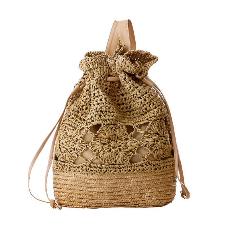 Handmade Crocheted Straw Woven Backpack