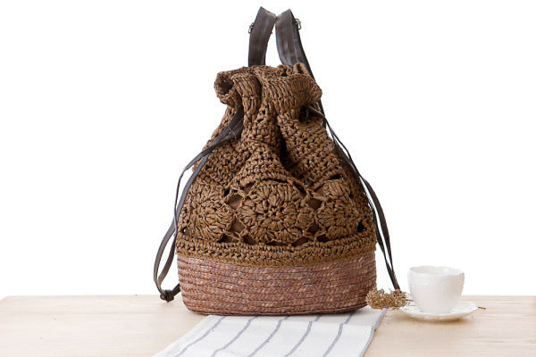 Handmade Crocheted Straw Woven Backpack