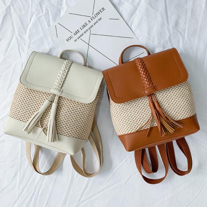 Fashionable Straw Woven Backpack
