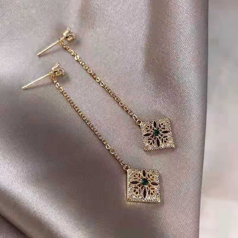 Emerald Fringe Earrings with Diamond Accents