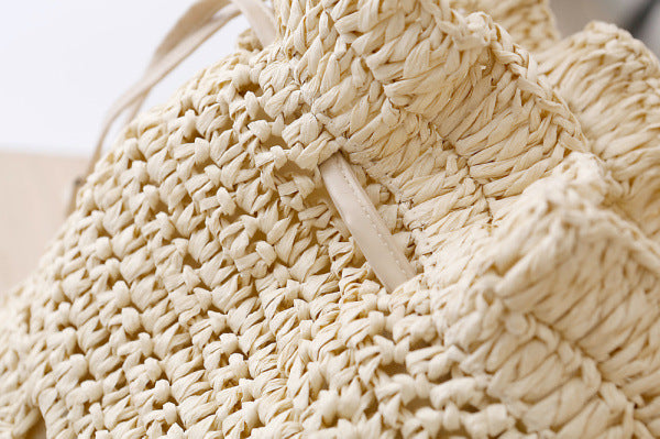 Handmade Crocheted Straw Woven Backpack