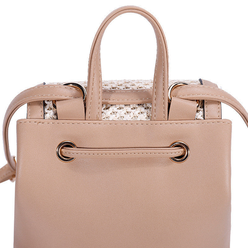 Woven Bucket Backpack with Fur Ball