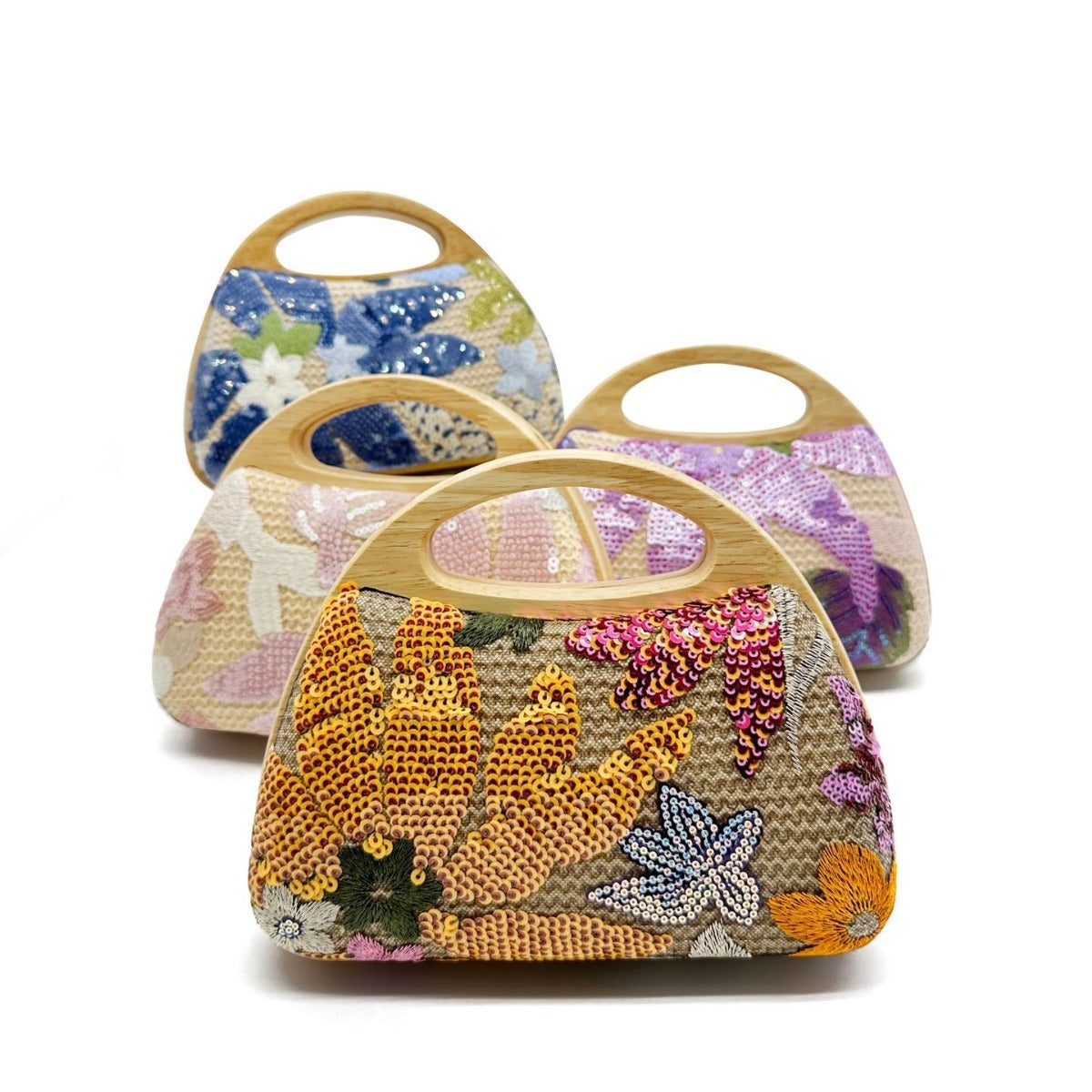 Wooden Handle Sequins Straw Bag