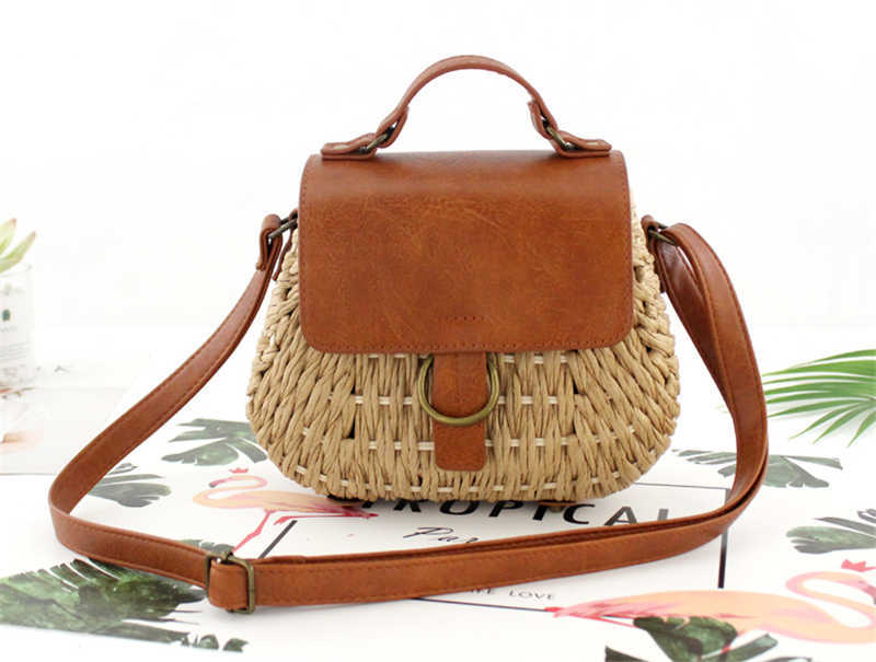 Antique Straw Woven Messenger Beach Bag