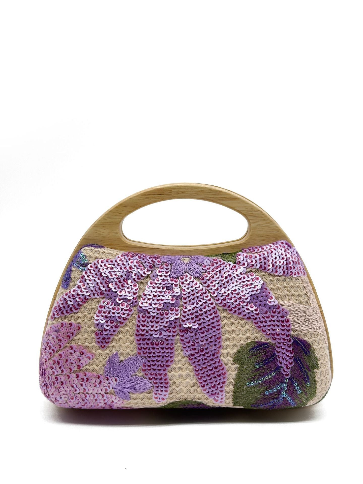 Wooden Handle Sequins Straw Bag