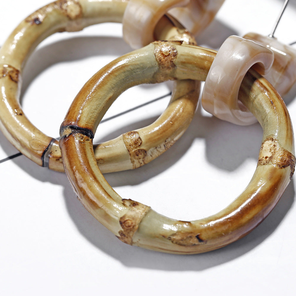 Geometric Wooden Bamboo Earrings