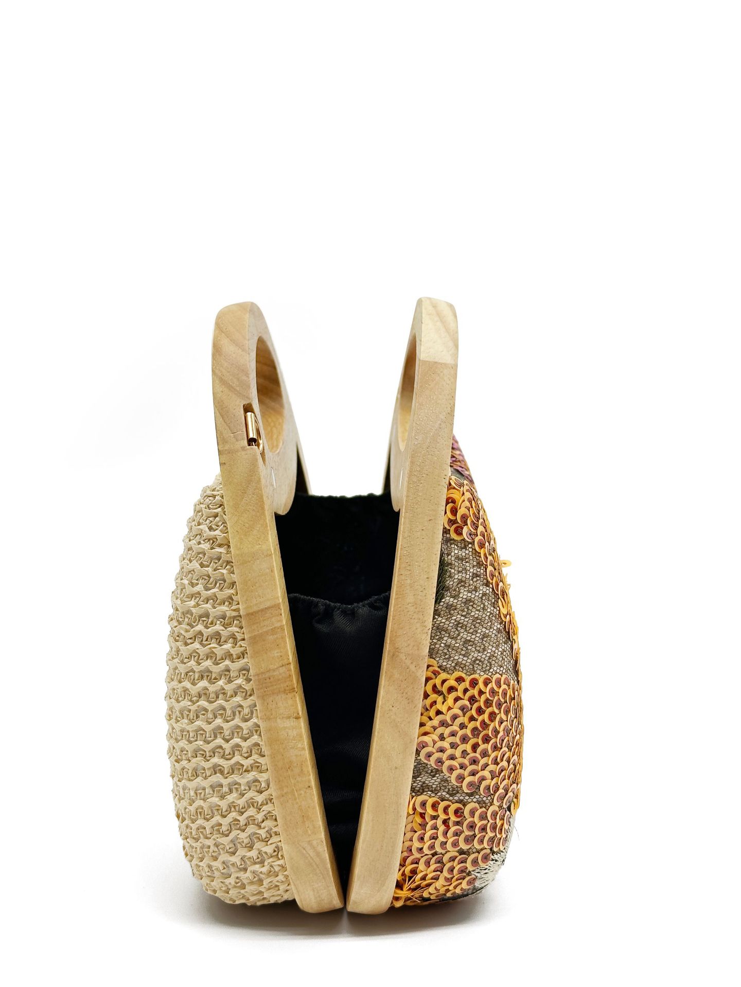 Wooden Handle Sequins Straw Bag