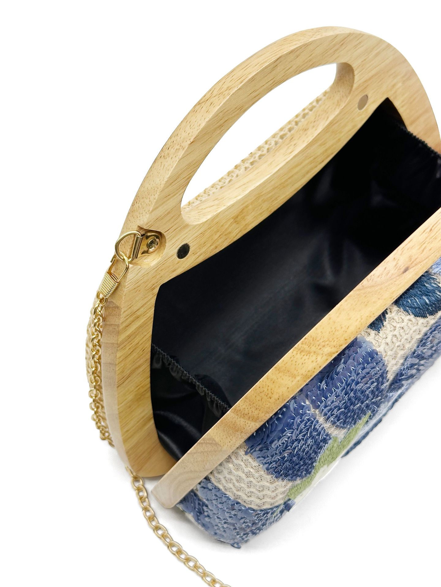 Wooden Handle Sequins Straw Bag