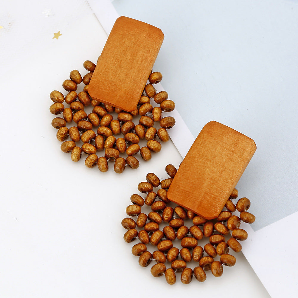 Geometric Flowers Rattan Earrings