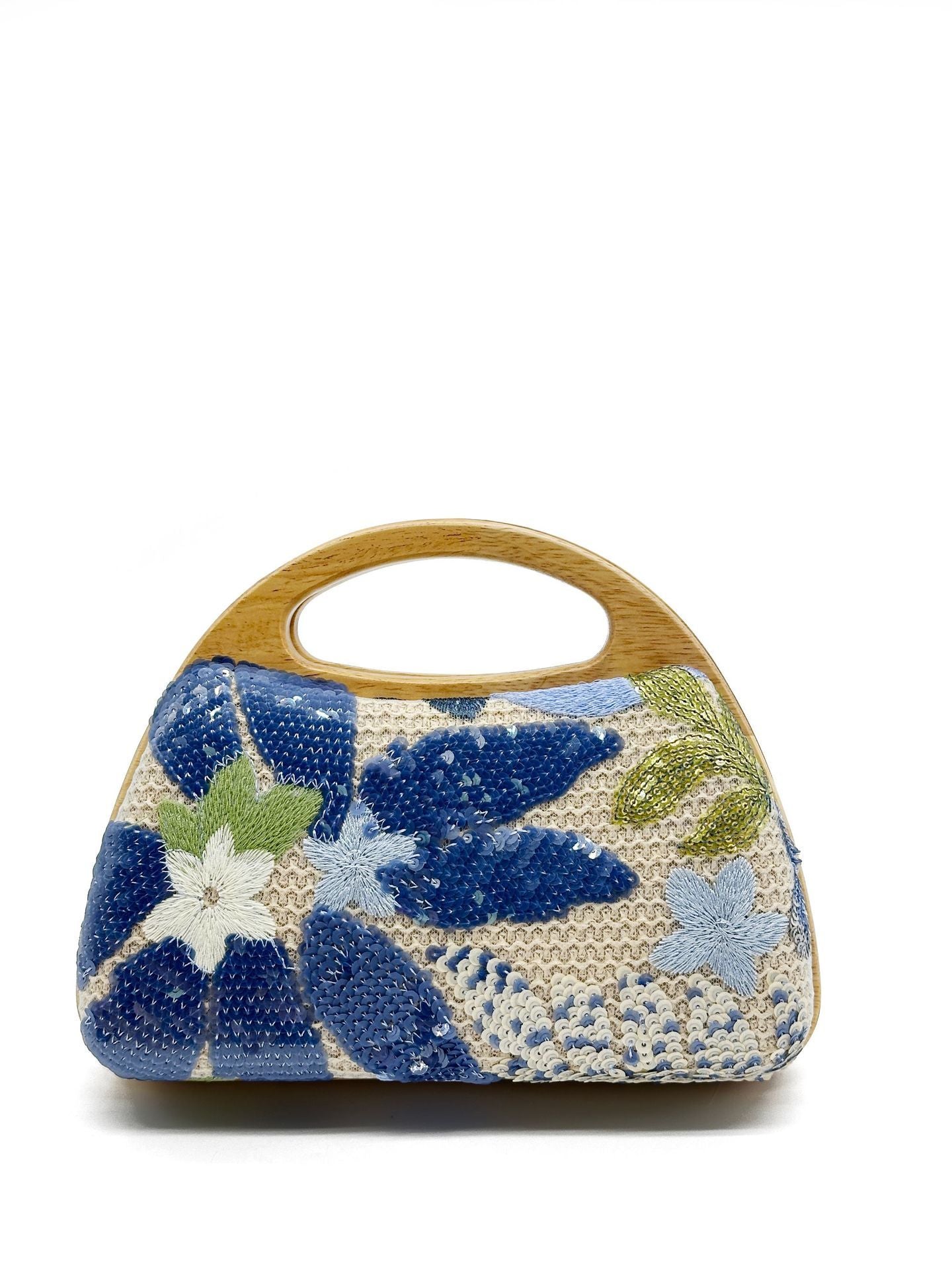 Wooden Handle Sequins Straw Bag