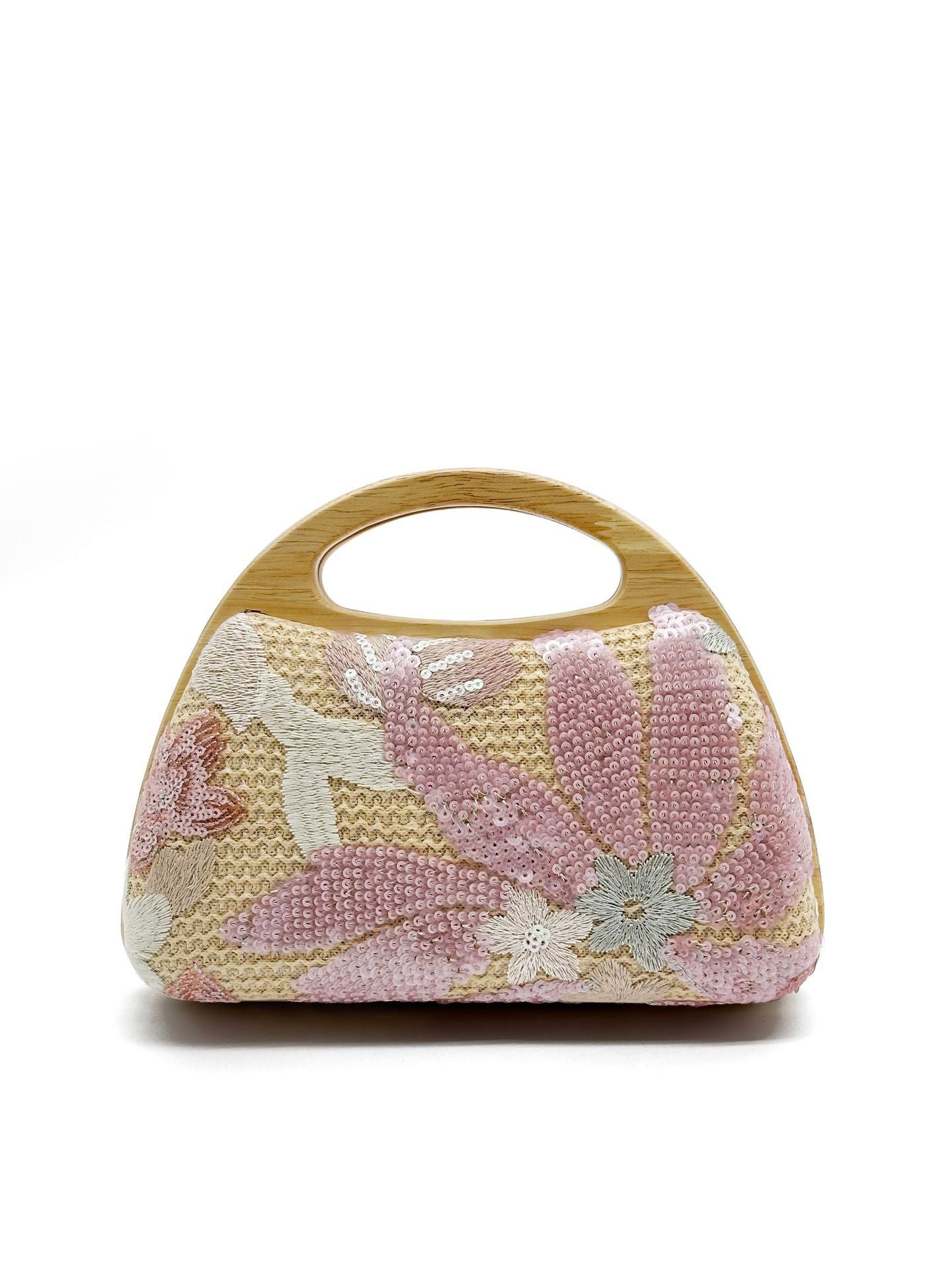 Wooden Handle Sequins Straw Bag