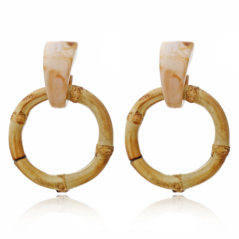 Geometric Wooden Bamboo Earrings