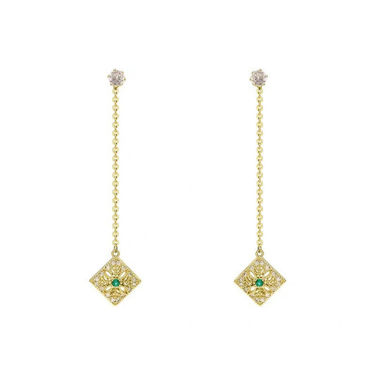 Emerald Fringe Earrings with Diamond Accents