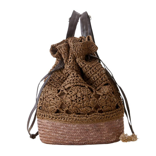 Handmade Crocheted Straw Woven Backpack