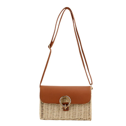 Summer Square Lock Woven Crossbody Bag
