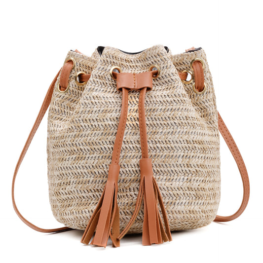Woven Leather Tassel Travel Shoulder Bag