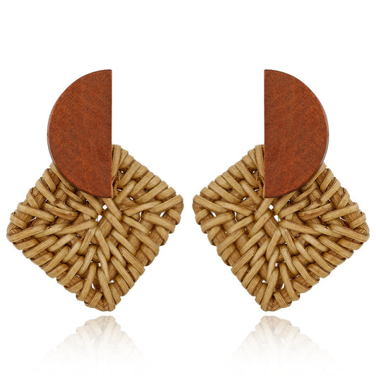 Geometric Rattan Half Moon Earrings