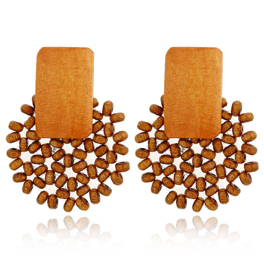 Geometric Flowers Rattan Earrings