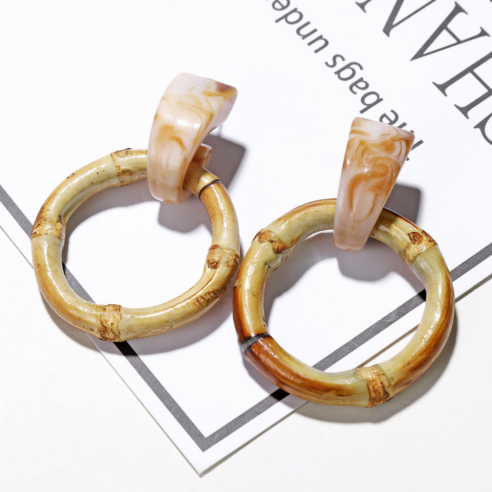 Geometric Wooden Bamboo Earrings